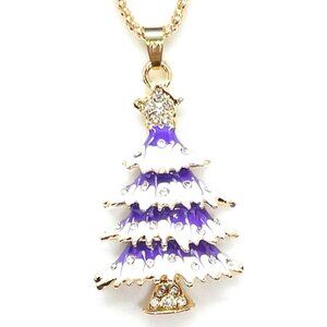 Purple & White Christmas TREE Pendant Necklace